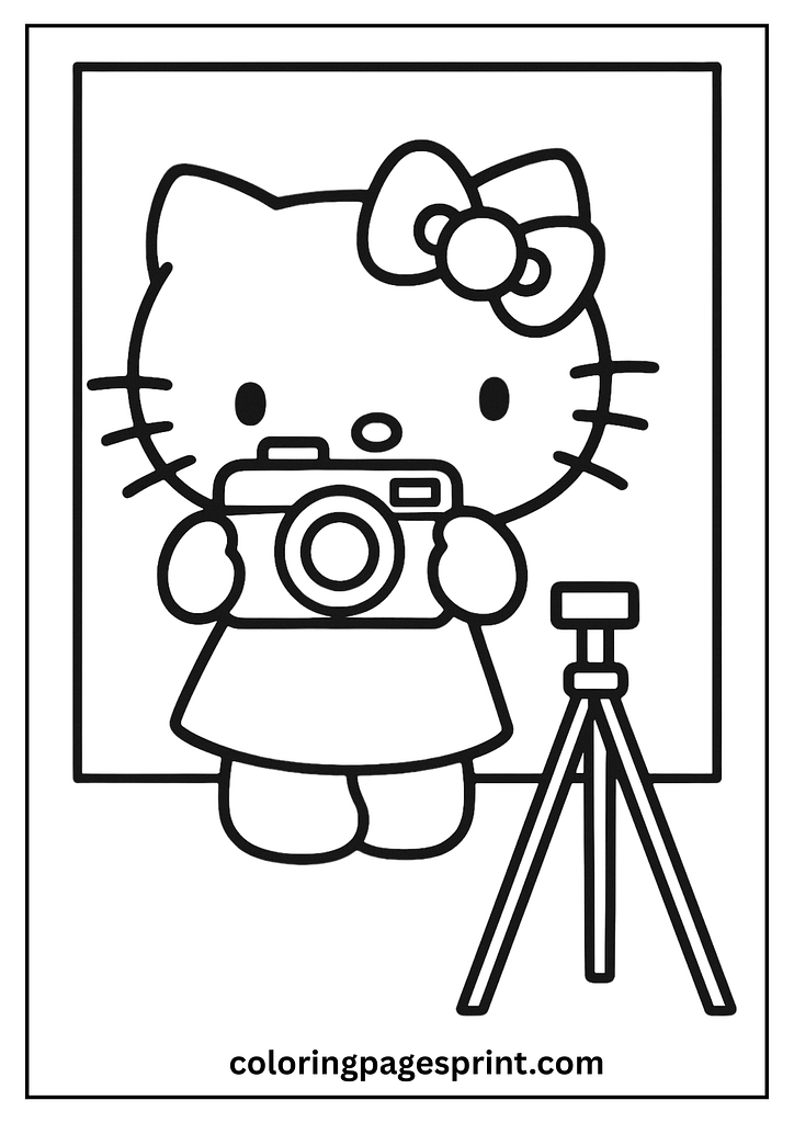 photographer hello kitty coloring page
