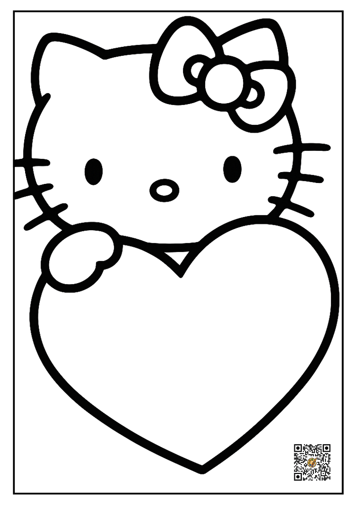 hello kitty holding hear coloring page