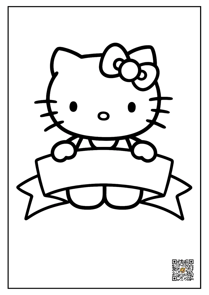 hello kitty holding ribbon coloring page