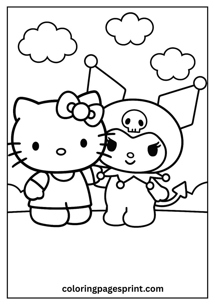 Hello Kitty and Kuromi coloring page