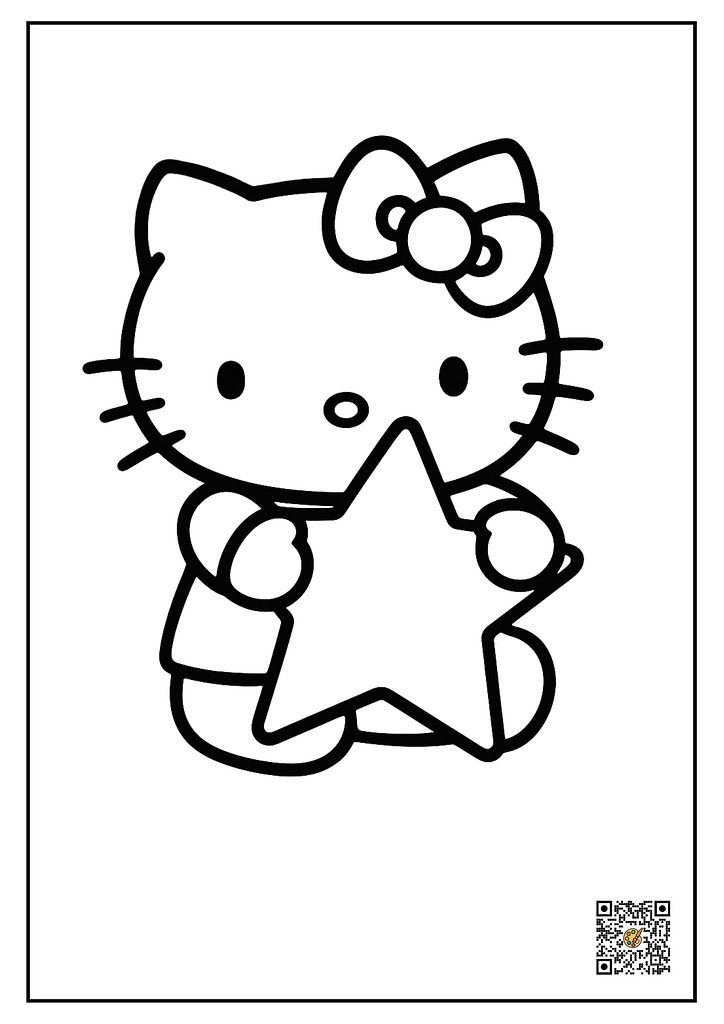 hello kitty holding star coloring page