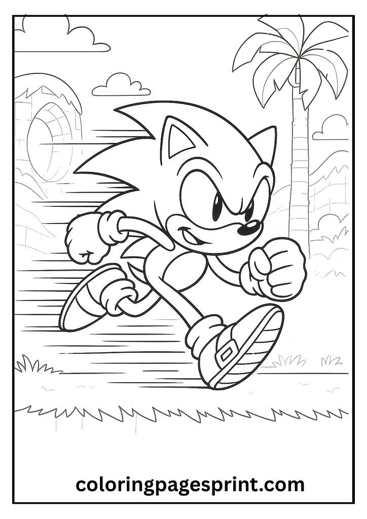 sonic running in green hill zone coloring page