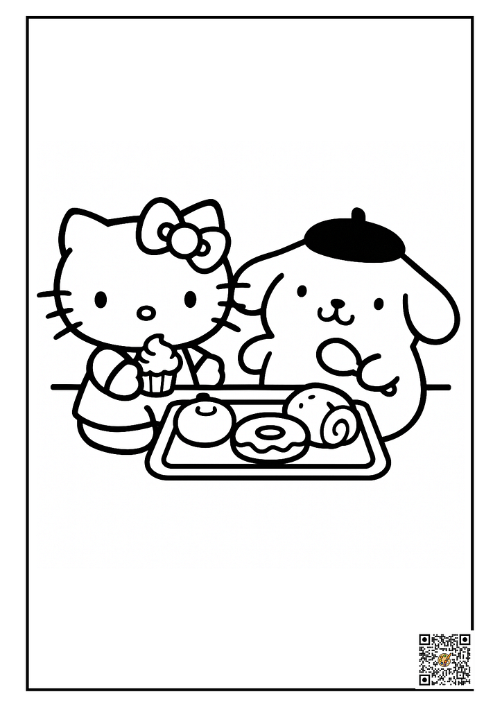 Hello Kitty & Pompompurin Treats coloring page