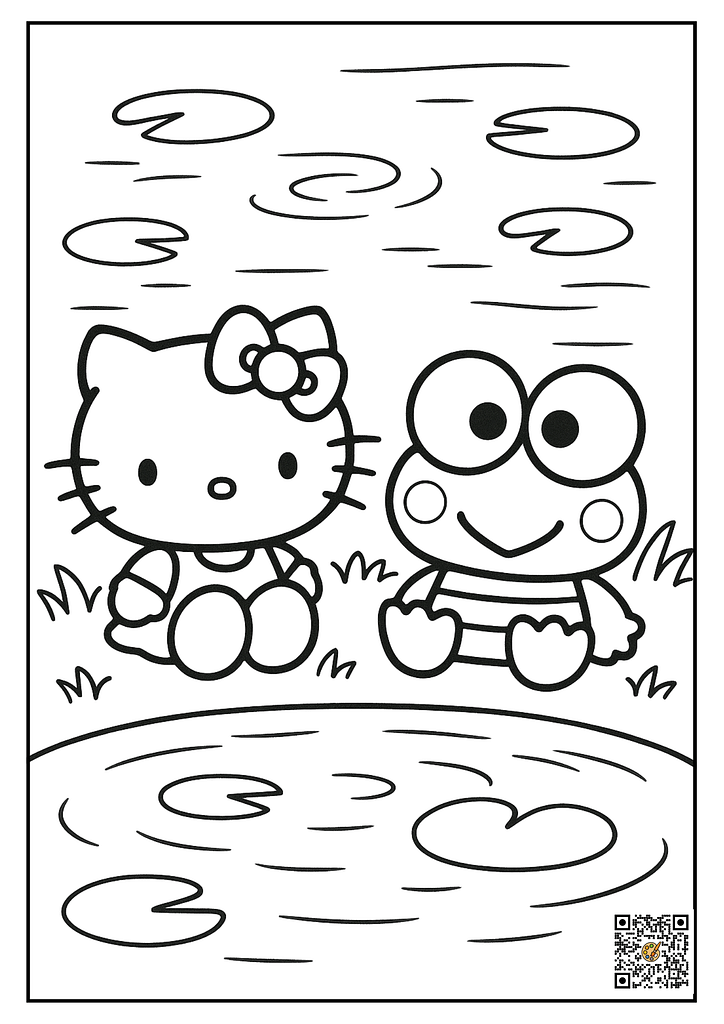 Hello Kitty and Hangyodon coloring sheet