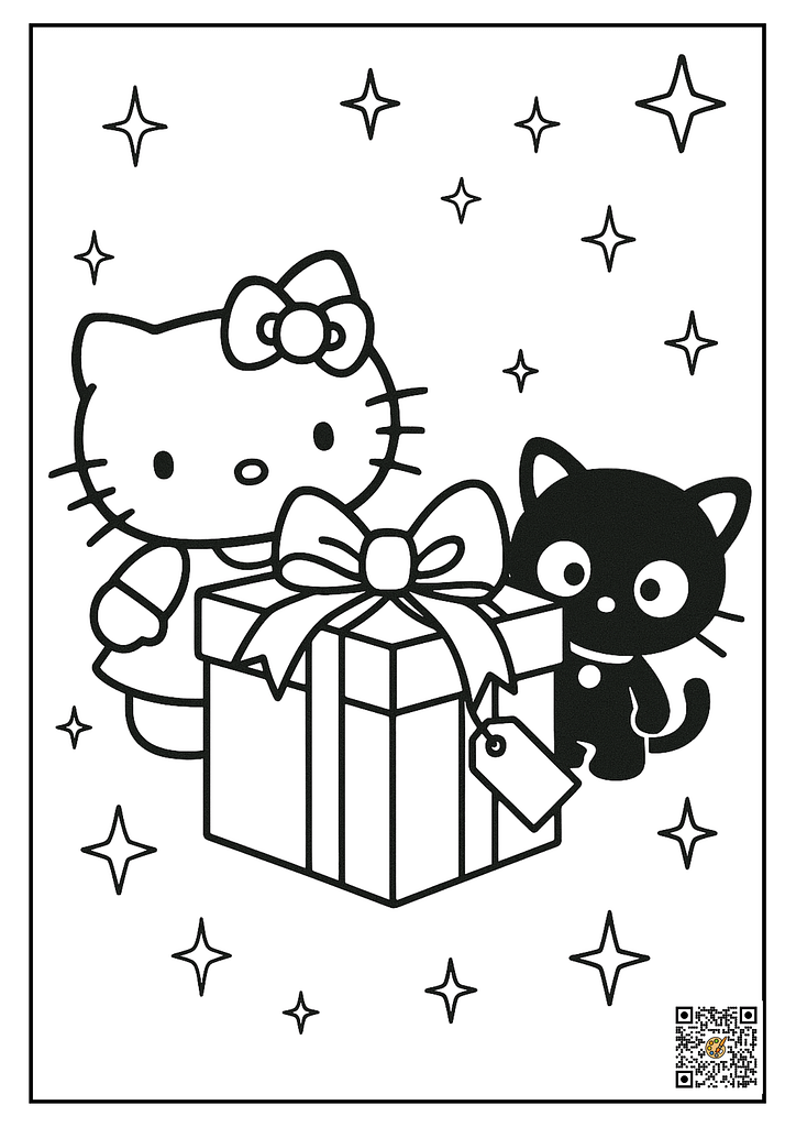 Hello Kitty & Chococat Gift coloring page