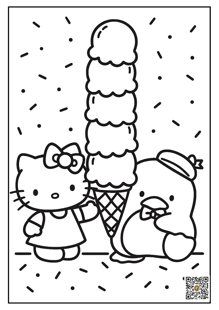 Hello Kitty & Tuxedosam ice cream coloring page