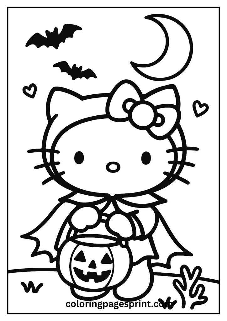 Hello Kitty Halloween pumpkin coloring sheet