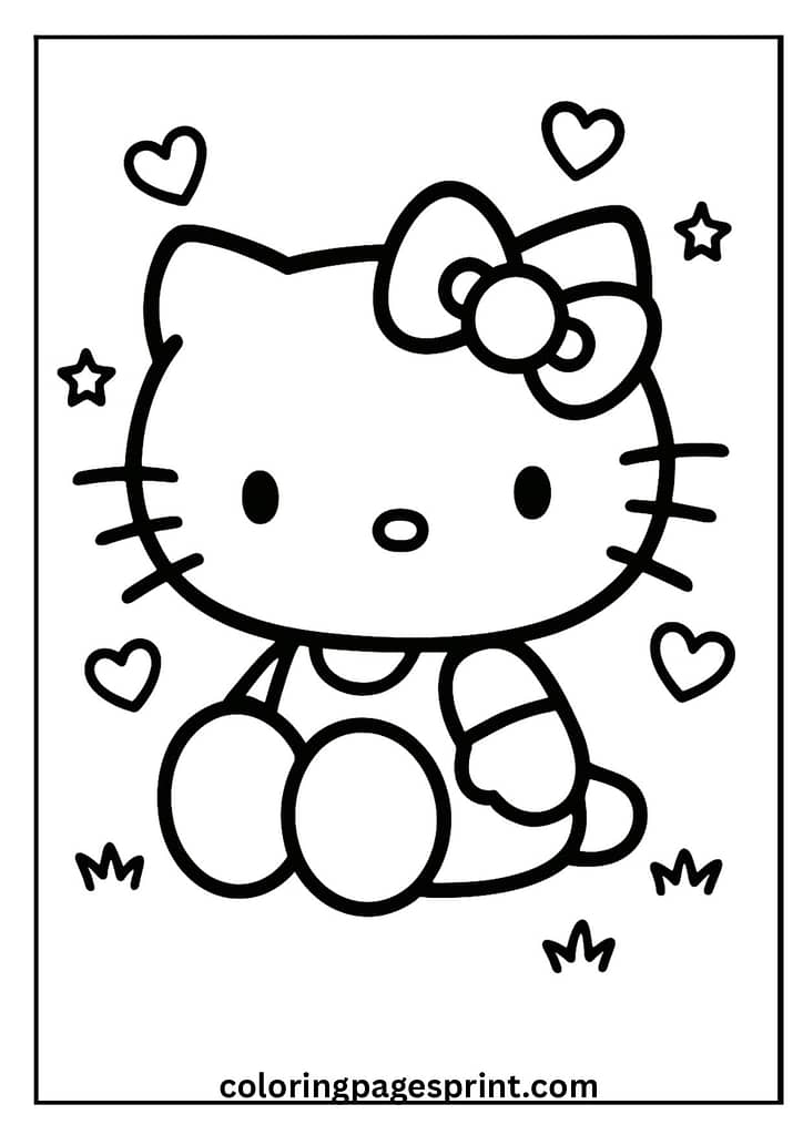 Hello Kitty Sitting Cute coloring page