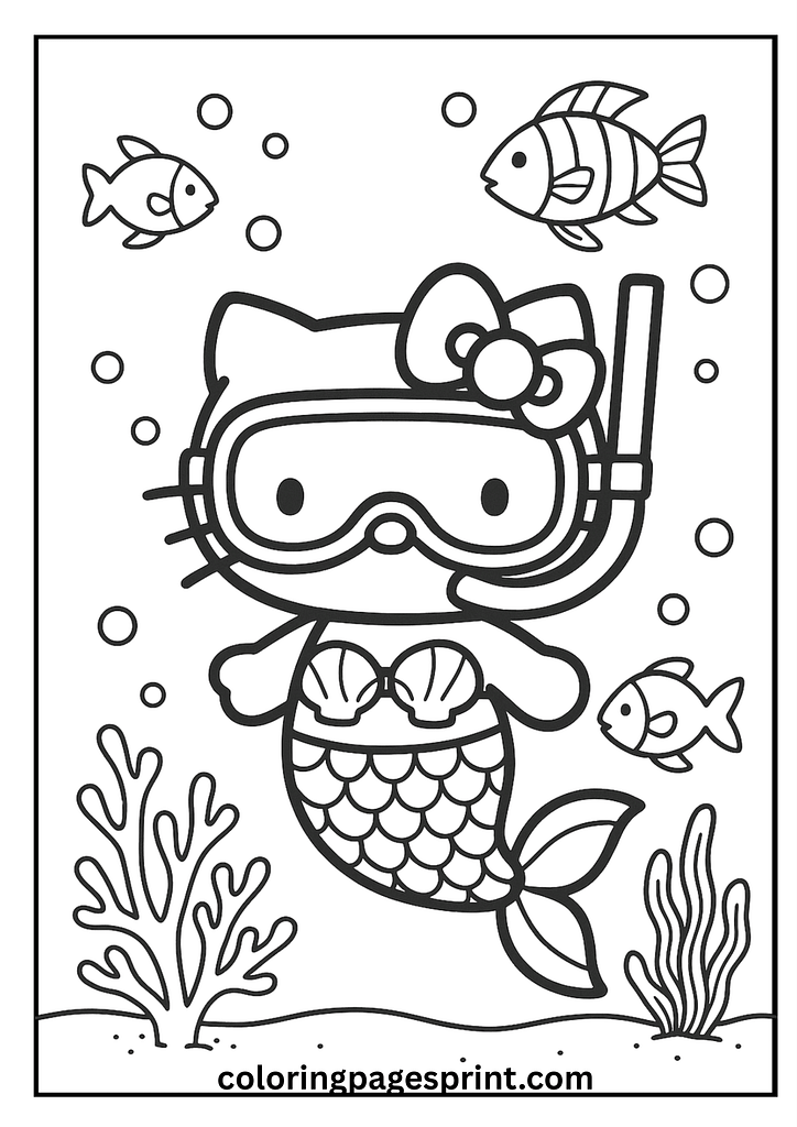Hello Kitty mermaid tail coloring sheet