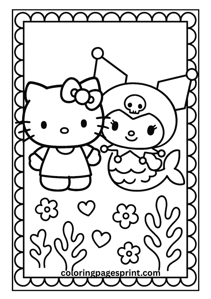 Hello Kitty and Kuromi coloring sheet