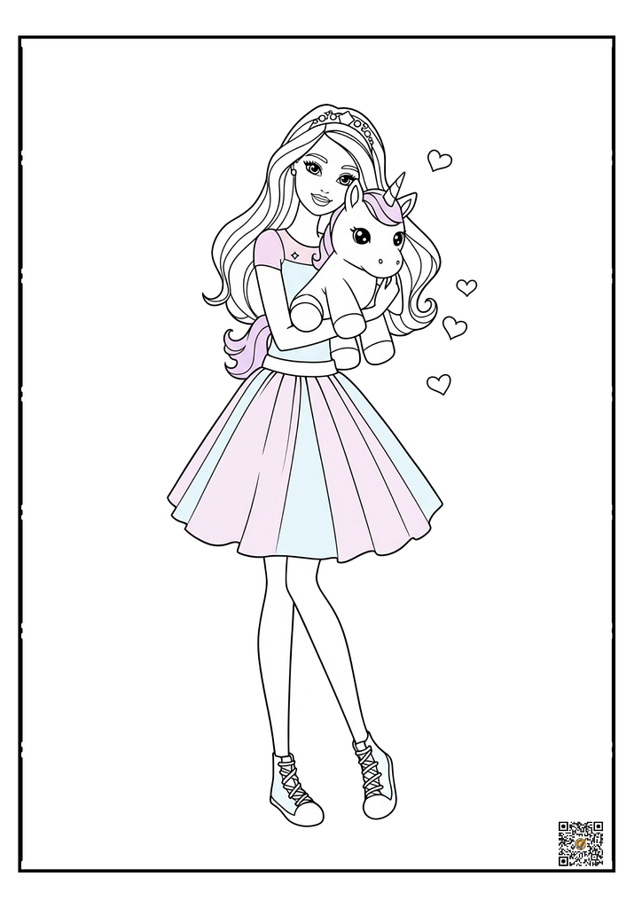 Barbie surrounded by hearts coloring page