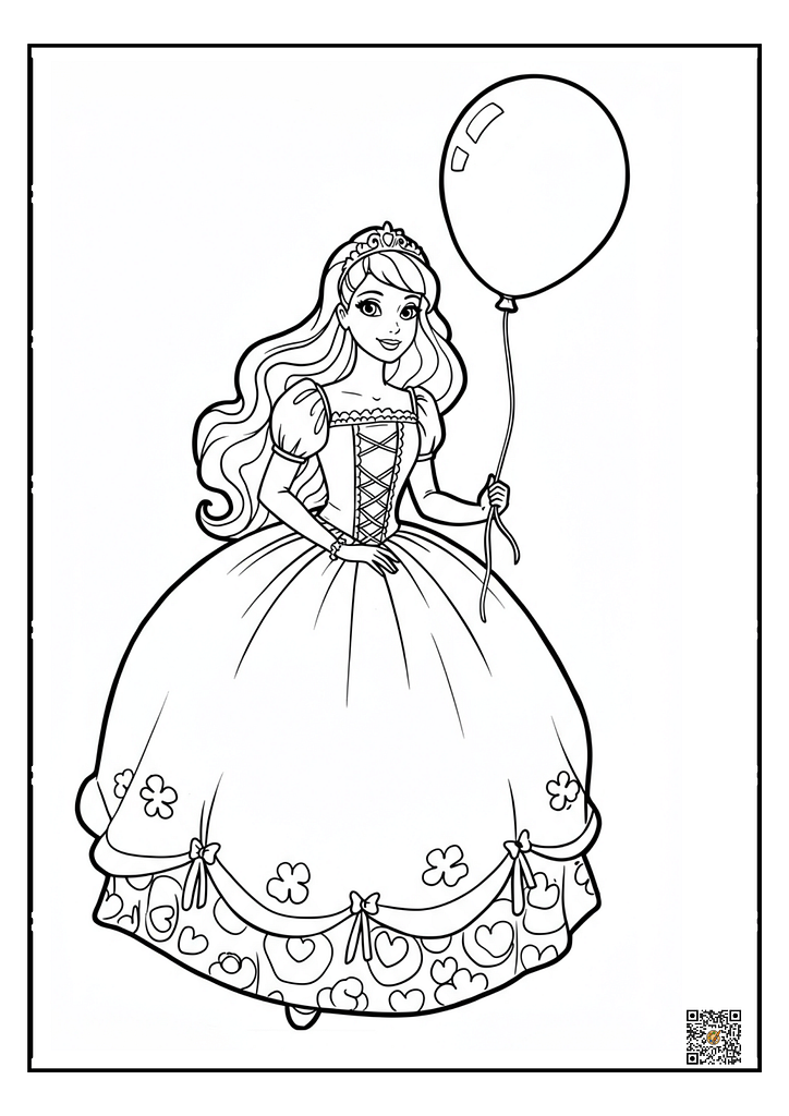 Barbie holding birthday balloons and a gift coloring page