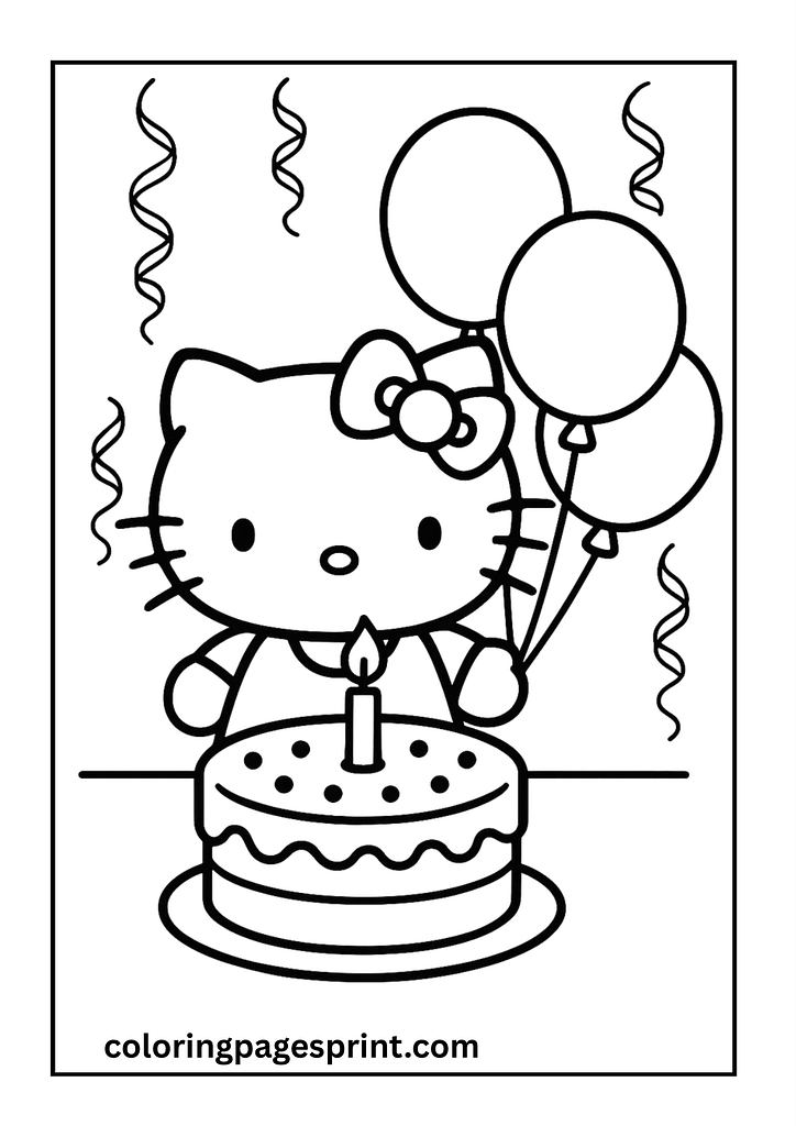 hello kitty birthday coloring page