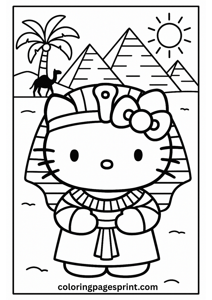 hello kitty in desert coloring page