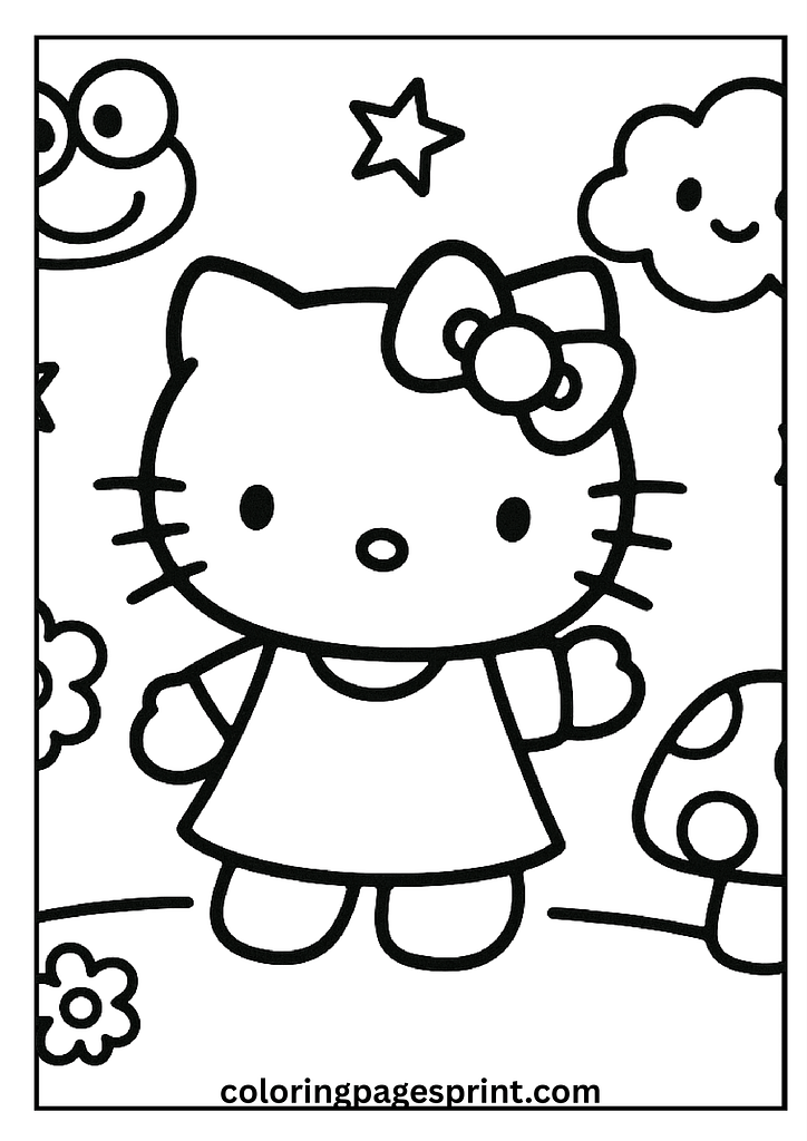 Hello Kitty Standing & Smiling coloring page