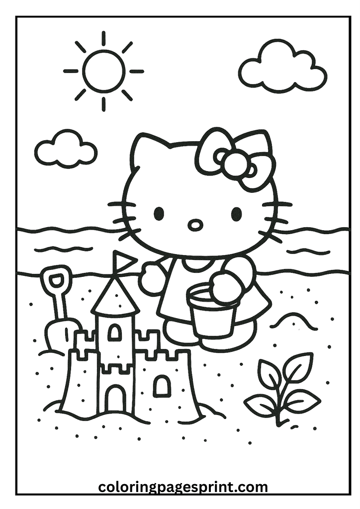 Hello Kitty beach coloring page