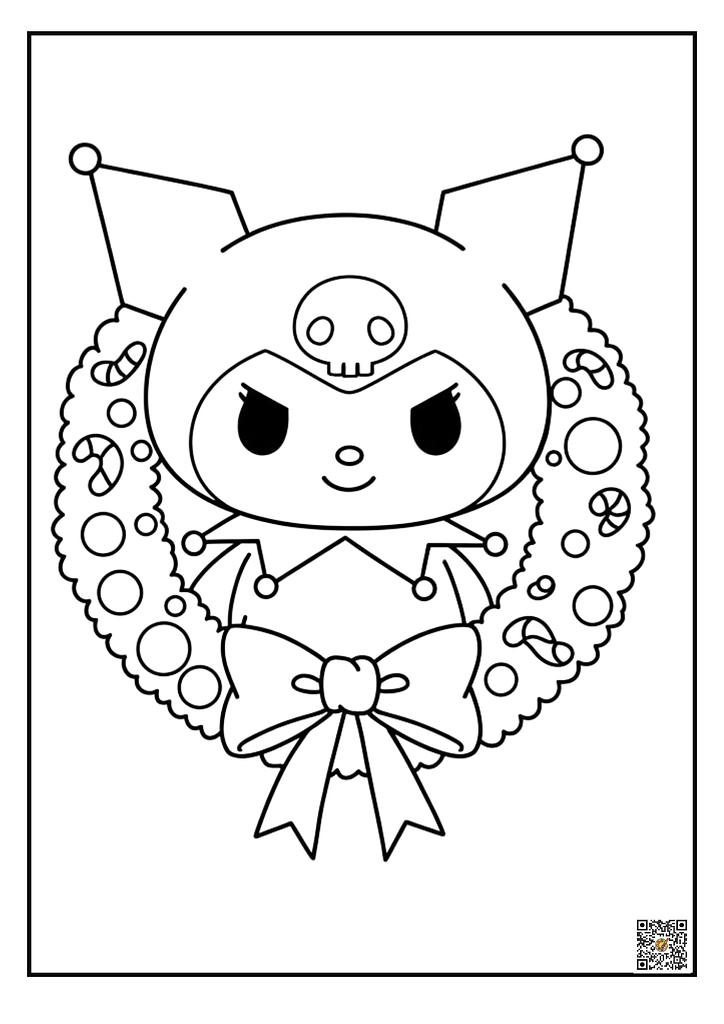 Kuromi inside jack-o'-lantern smiling coloring page (Halloween)