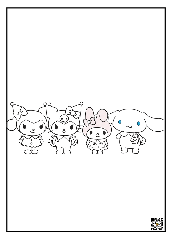 Kuromi with Hello Kitty and Cinnamoroll coloring page