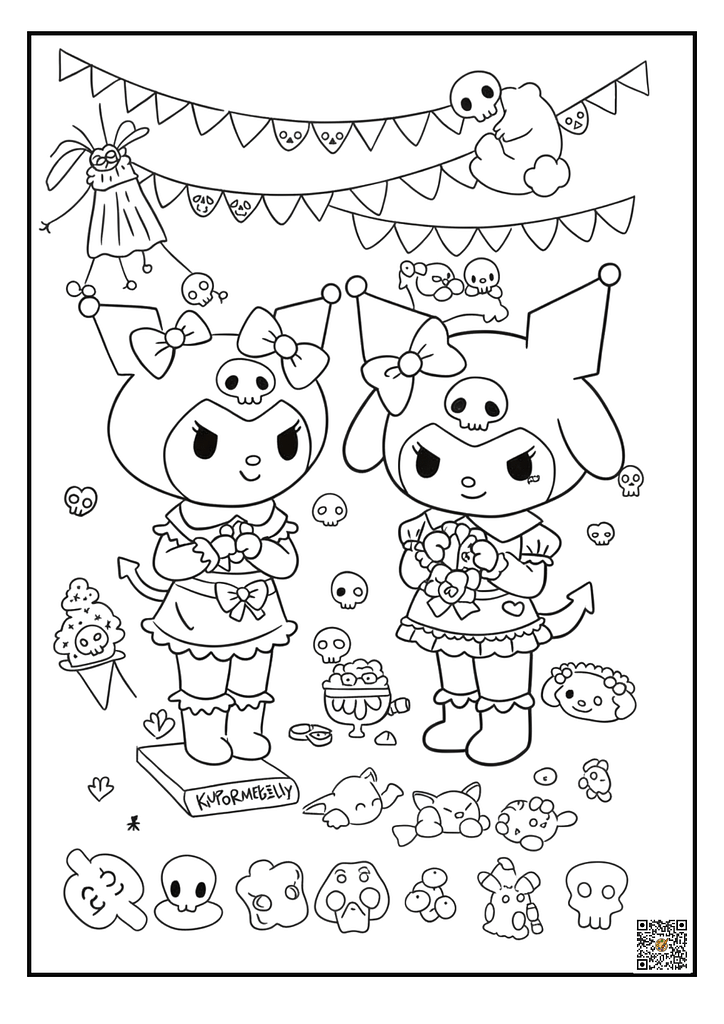 Kuromi inside Christmas stocking with lights coloring page