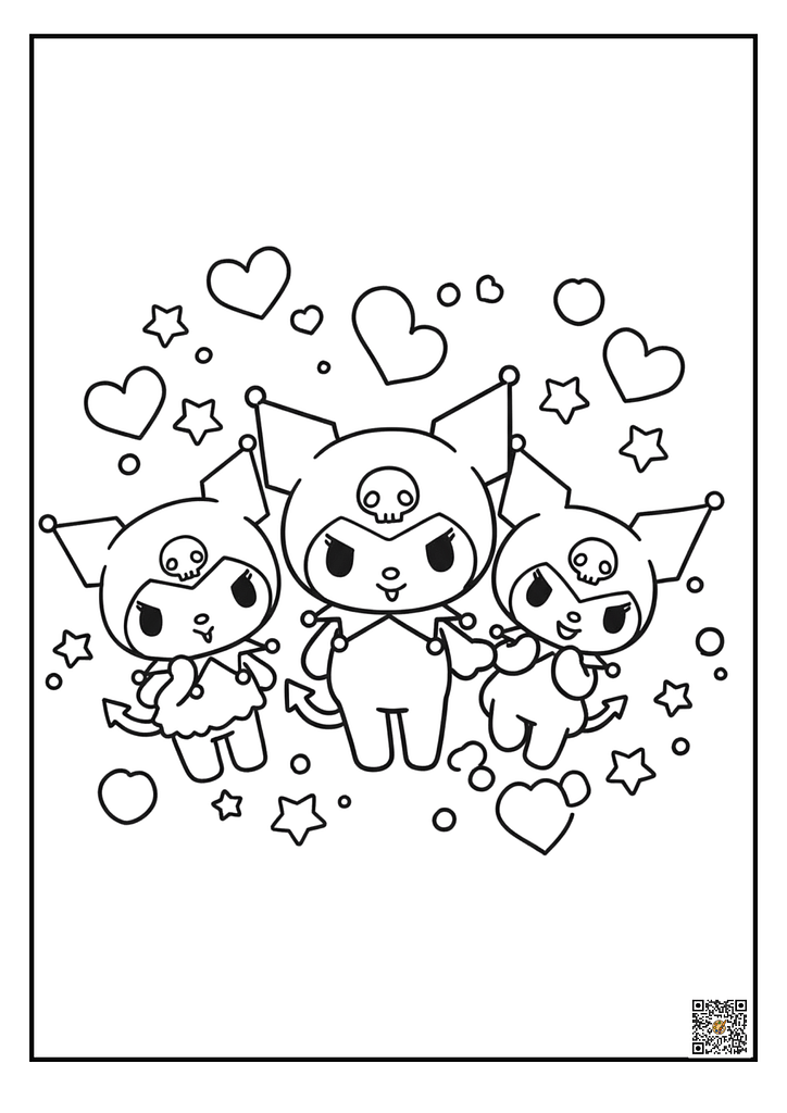 Cute Kuromi framed with skull hat coloring page