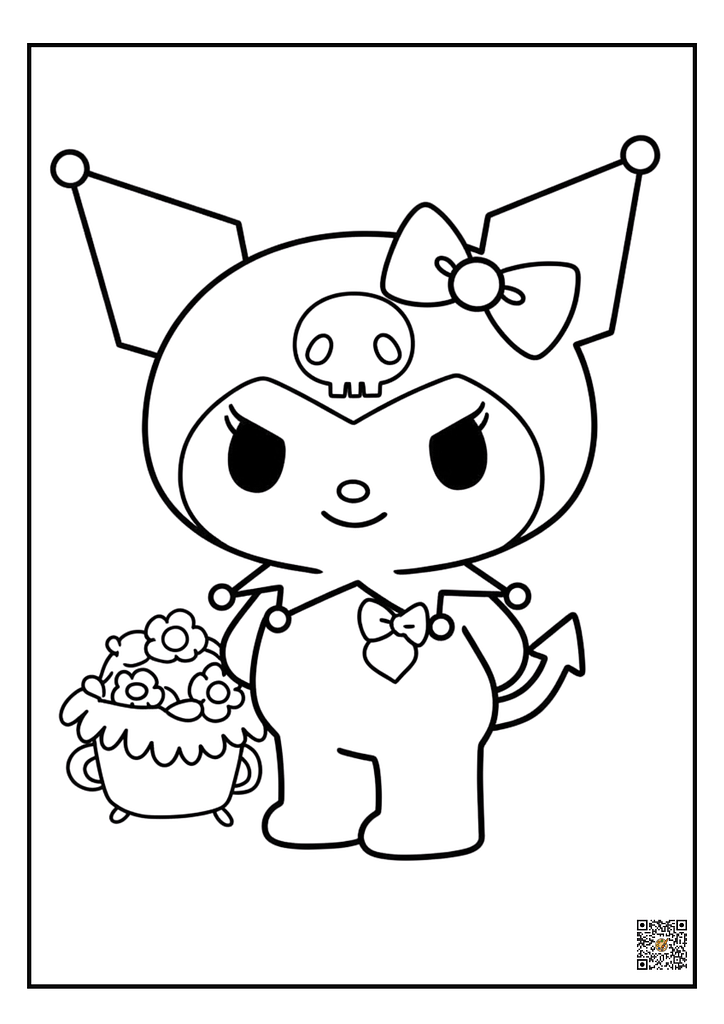 coloring sheet of happy kuromi printable pdf free