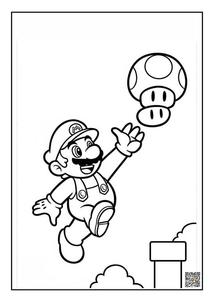 Mario catching a 1-Up Mushroom coloring page