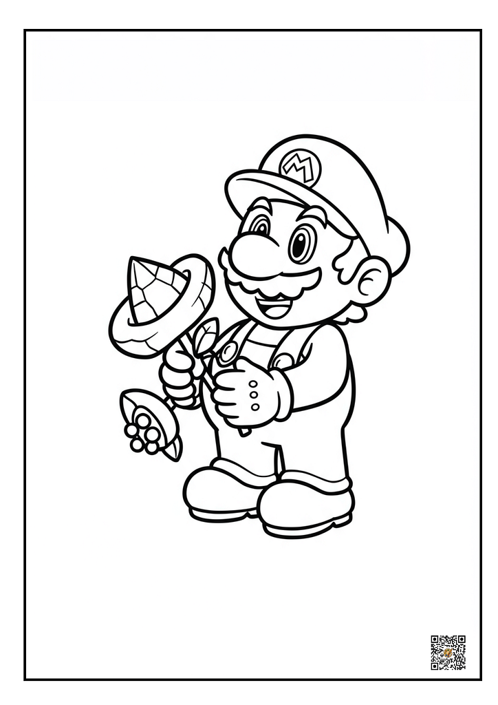 Mario holding an Ice Flower coloring page printable