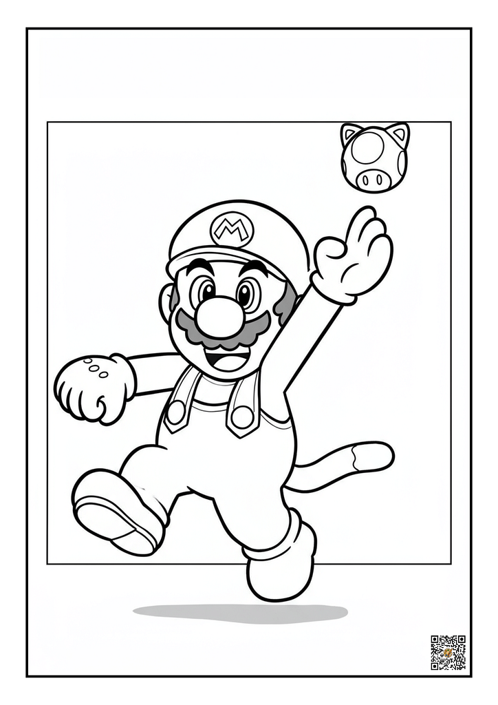 Mario throwing a mushroom coloring page