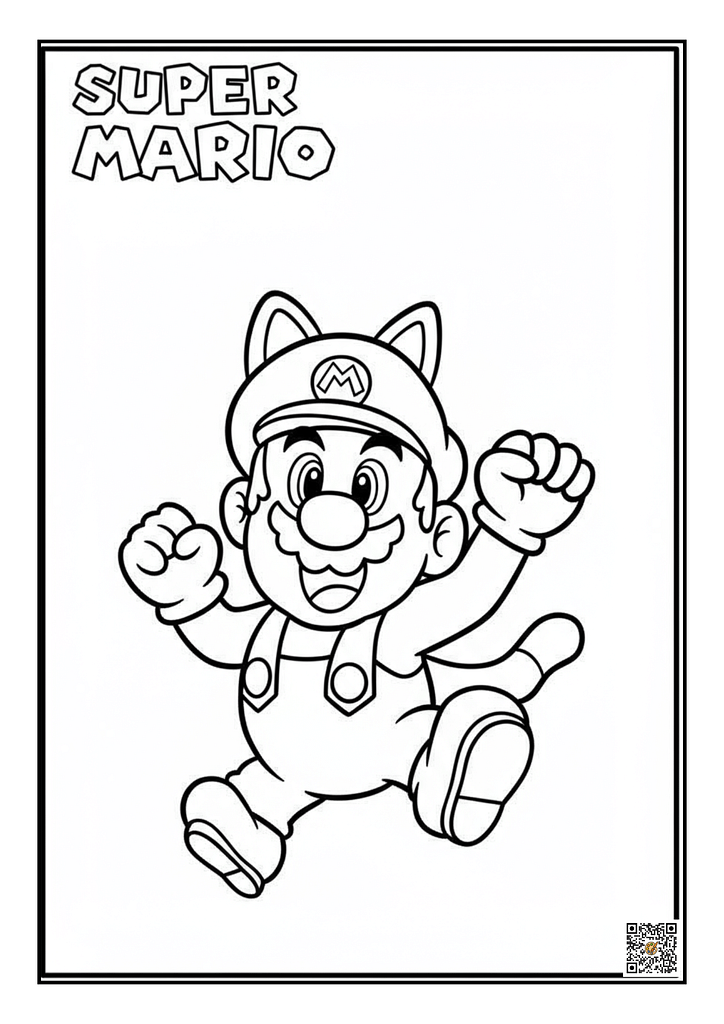 Mario transforming into Cat Mario coloring page