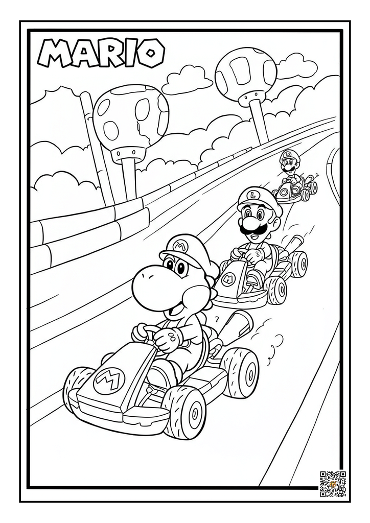 Mario and Luigi racing in karts coloring sheet