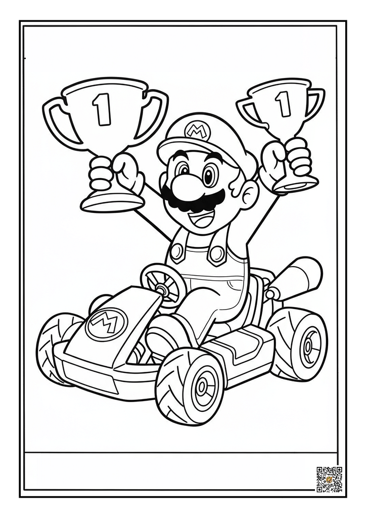 Mario celebrating kart race victory coloring sheet