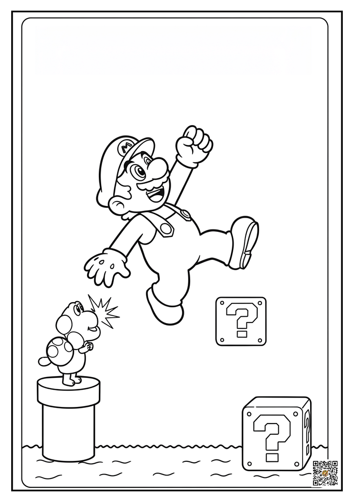 Mario jumping to hit a question block coloring page