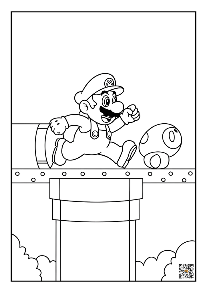 Mario running through a warp pipe printable coloring sheet