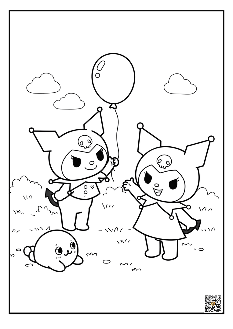 coloring sheet of happy kuromi printable pdf free