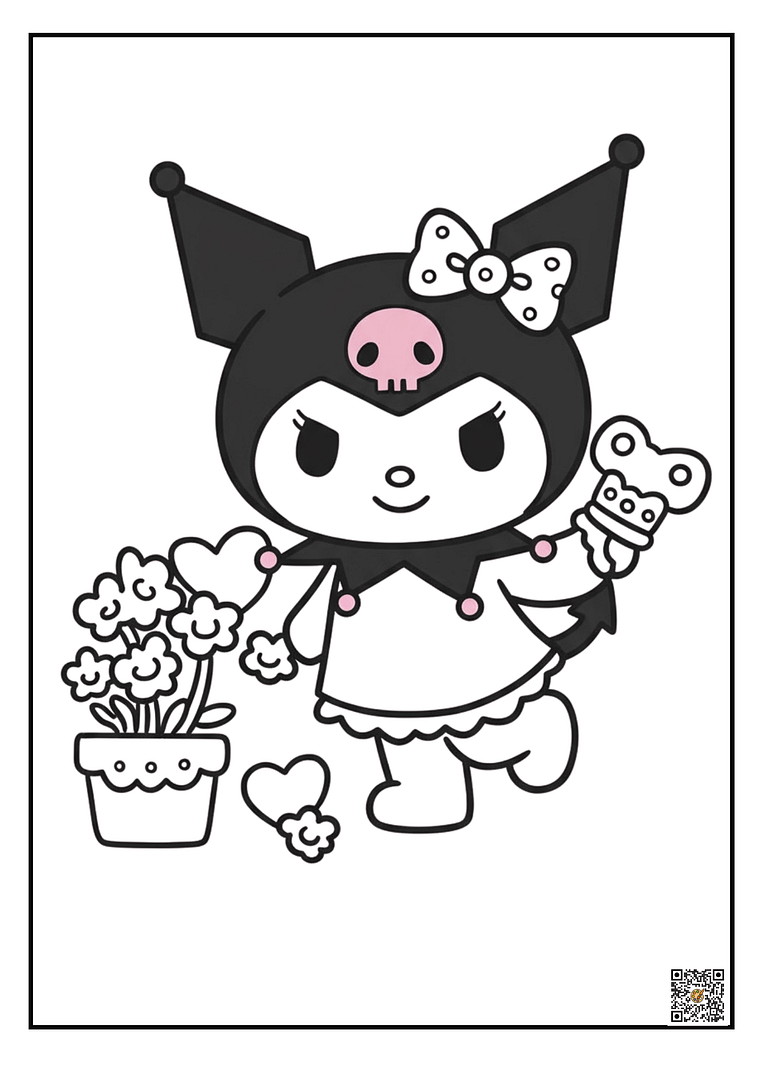 Kuromi smiling with butterflies coloring page