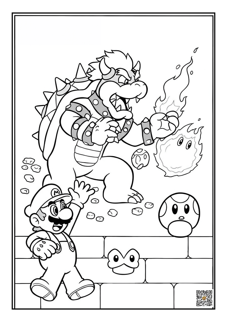 Mario fighting Bowser coloring sheet