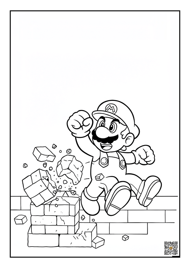 Mario breaking a brick block coloring sheet