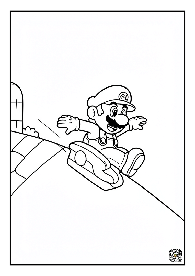 Mario sliding down a hill coloring page