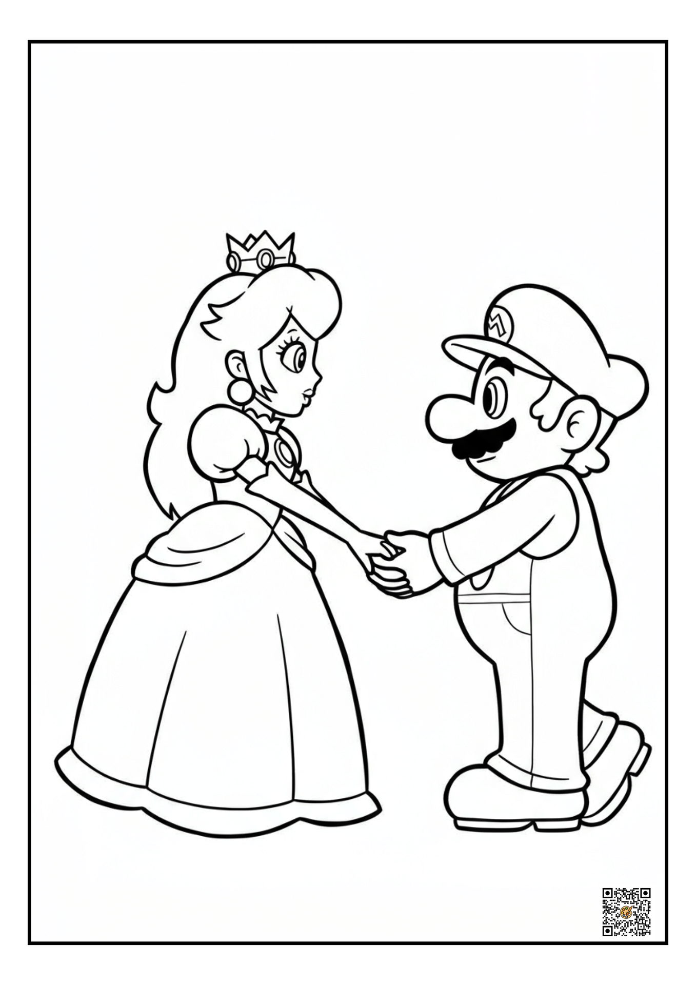 Mario and Princess Peach holding hands line art sheet