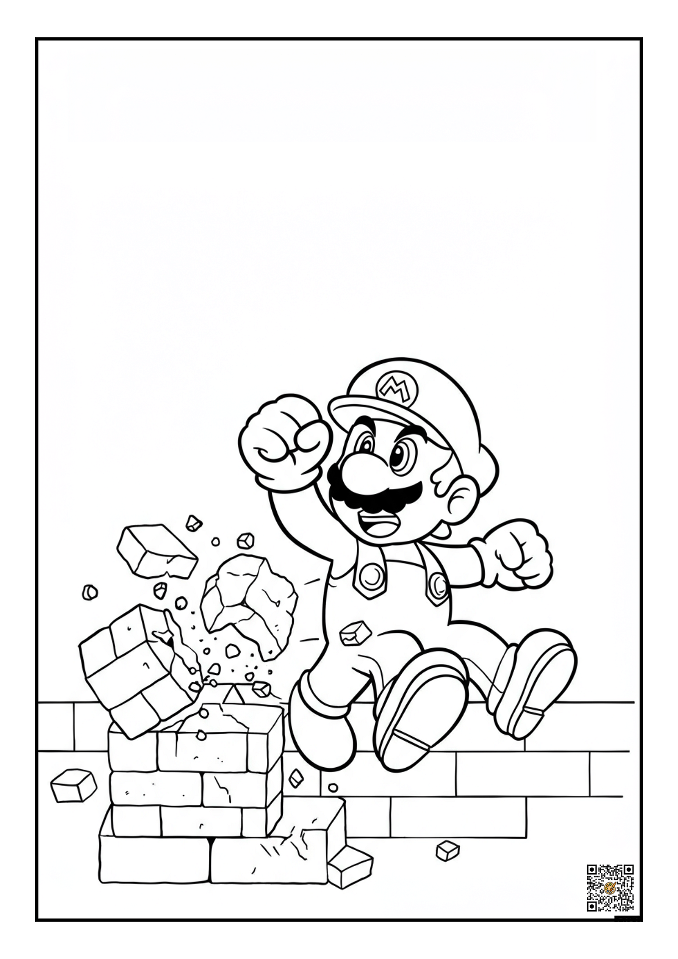 Mario breaking a brick block coloring sheet