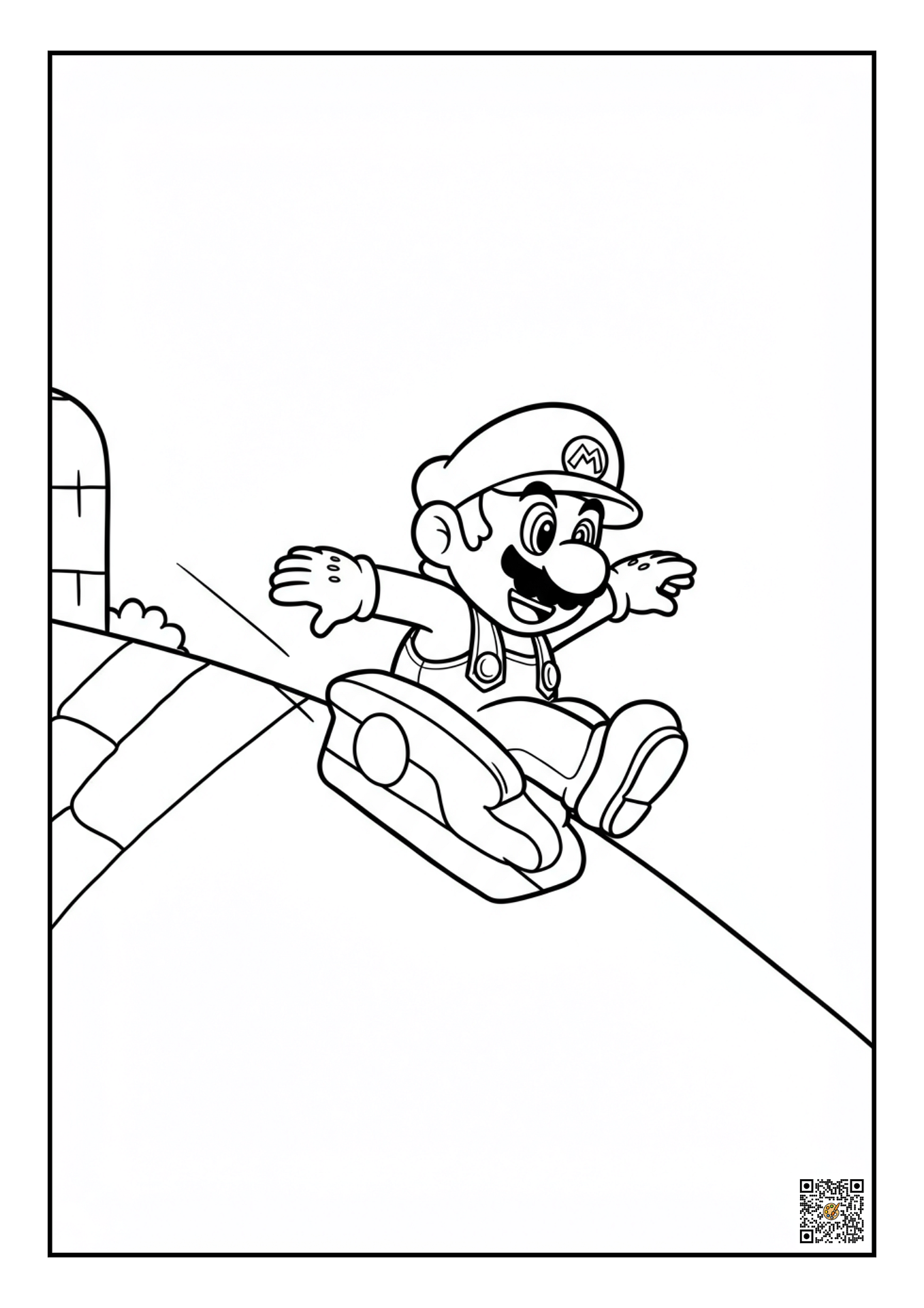 Mario sliding down a hill coloring page