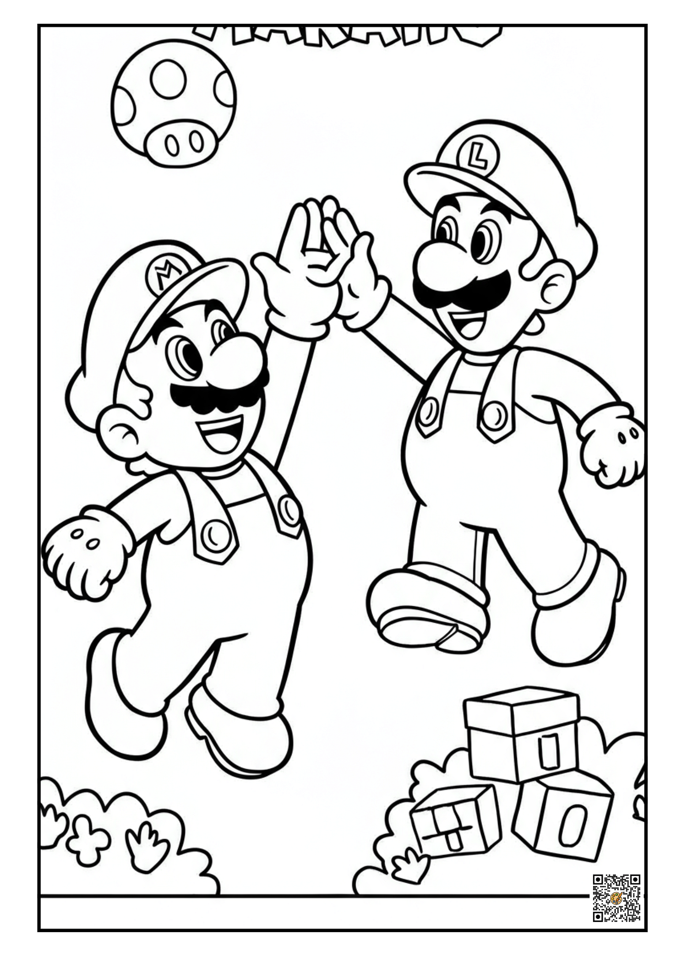 Mario and Luigi high-fiving printable coloring page