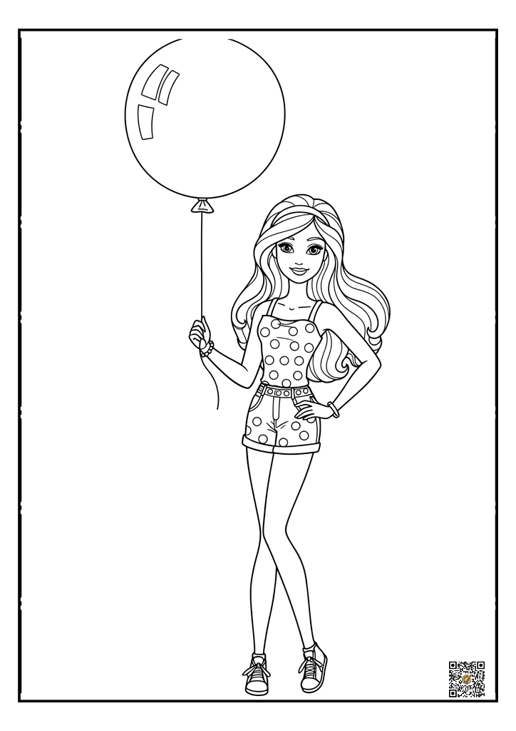 cute barbie holding ballon coloring page