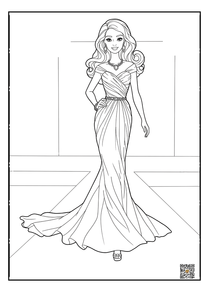 Barbie in an elegant evening gown coloring page
