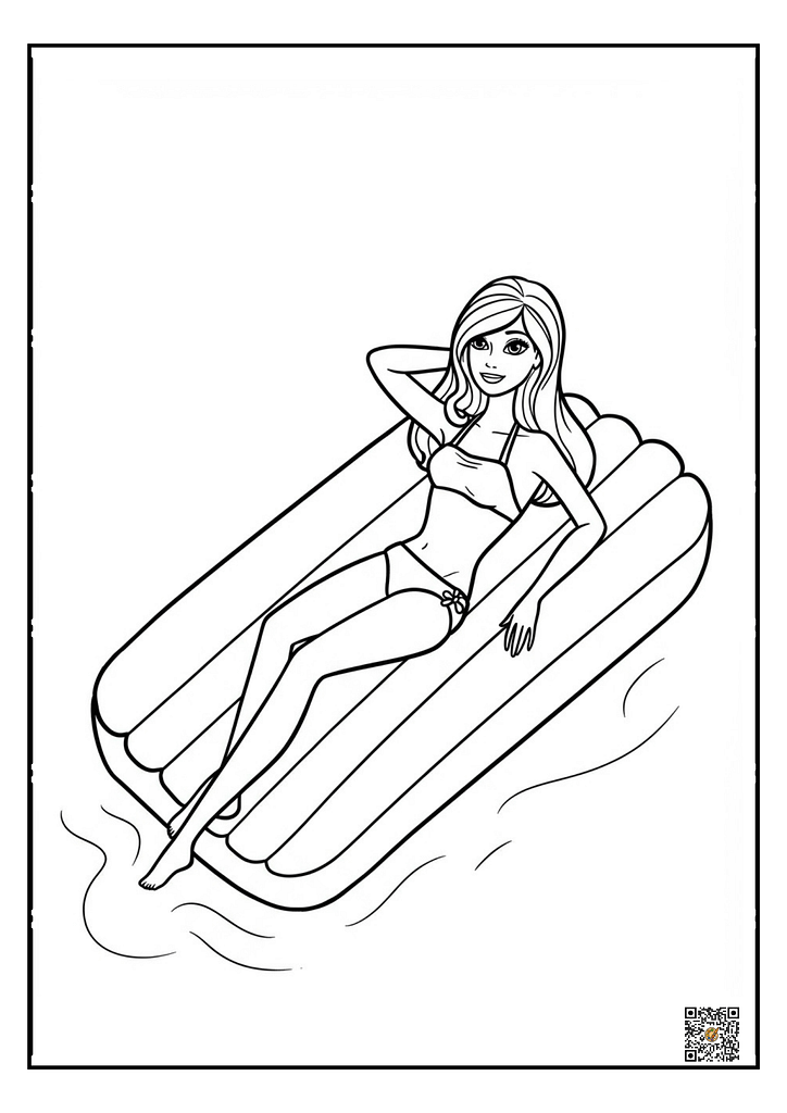 Barbie relaxing on a pool float.