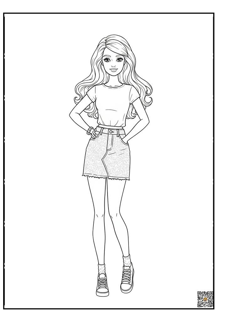 cute barbie with wavy hair coloring page